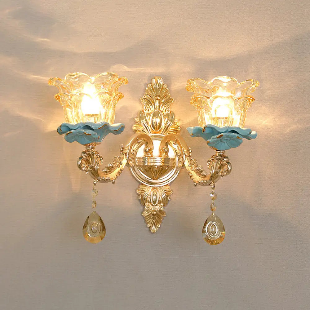 Classic Wall Light With Carved Glass Shade And Gold Finish 2 / D