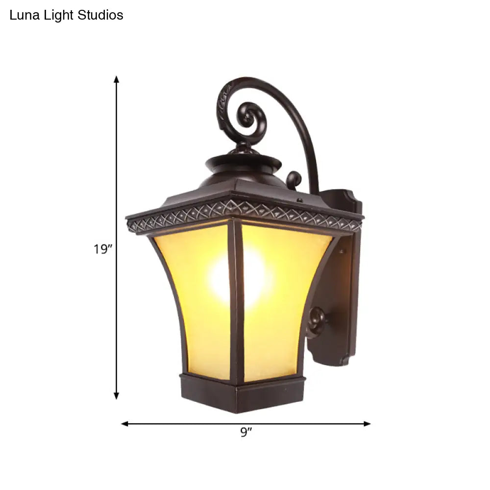 Classic Wall Light With Yellow Glass Shade For Patio - Coffee Finish