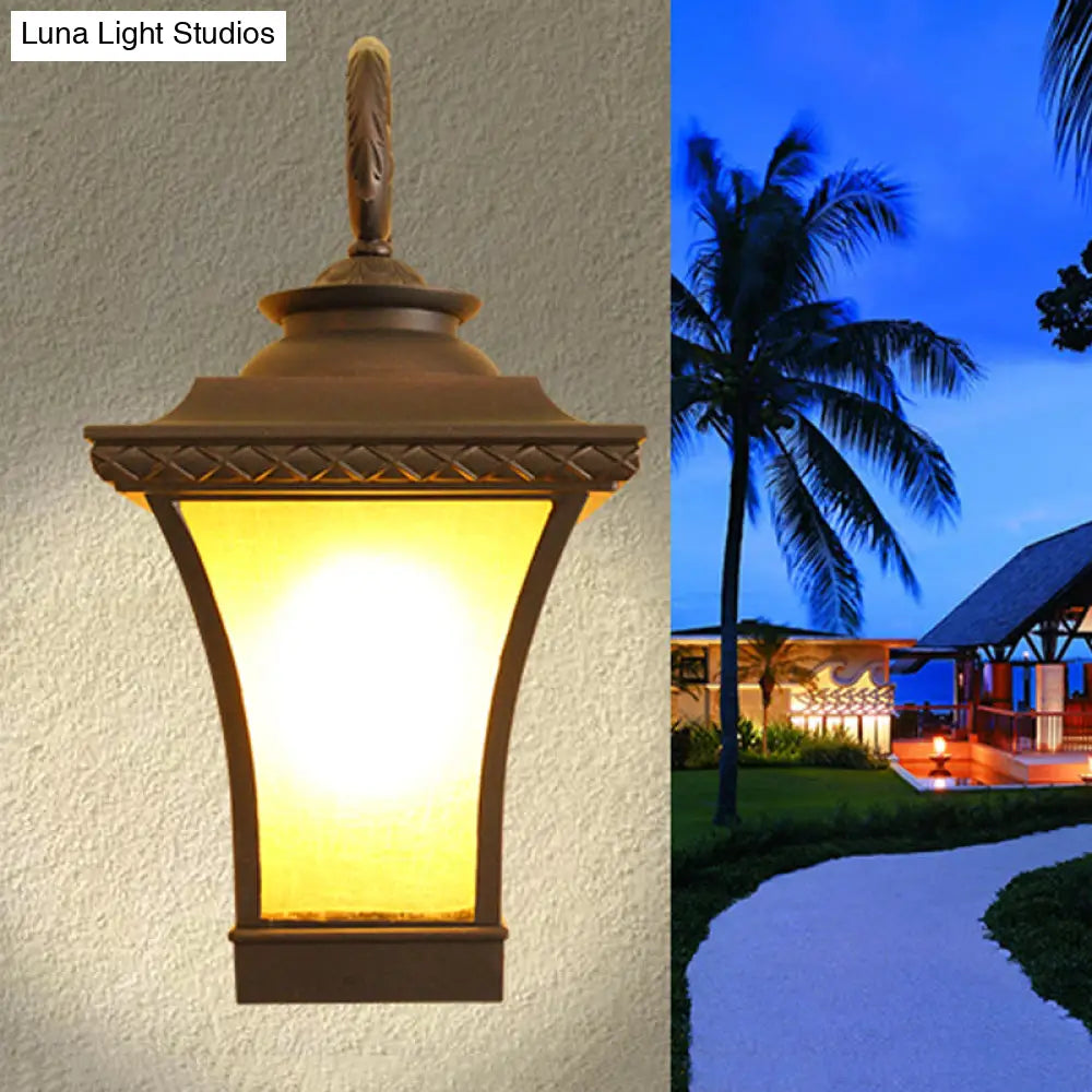 Classic Wall Light With Yellow Glass Shade For Patio - Coffee Finish