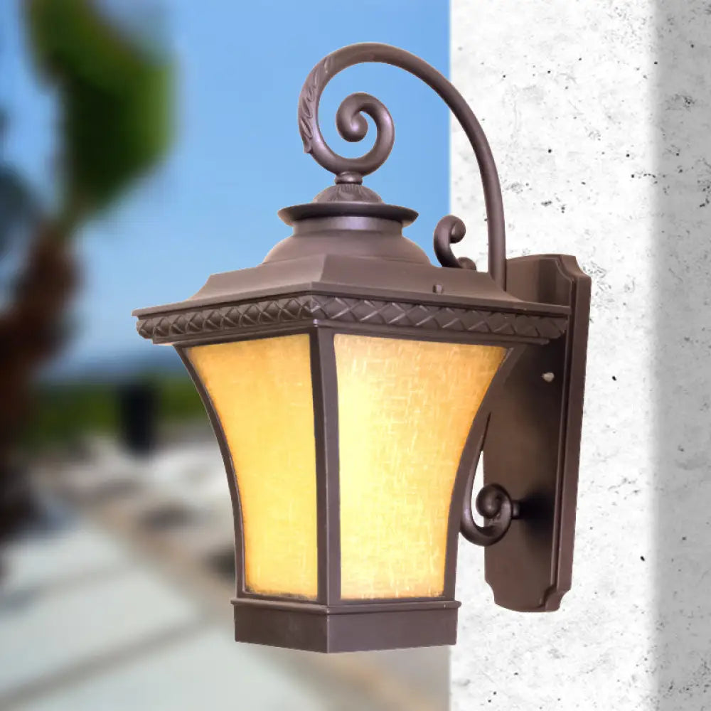 Classic Wall Light With Yellow Glass Shade For Patio - Coffee Finish