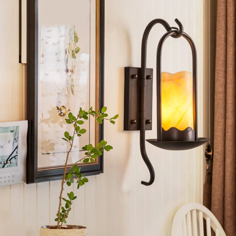 Classic Wall Sconce: Traditional Cylinder Style Black Marble 1/2-Light For Foyer 1 /