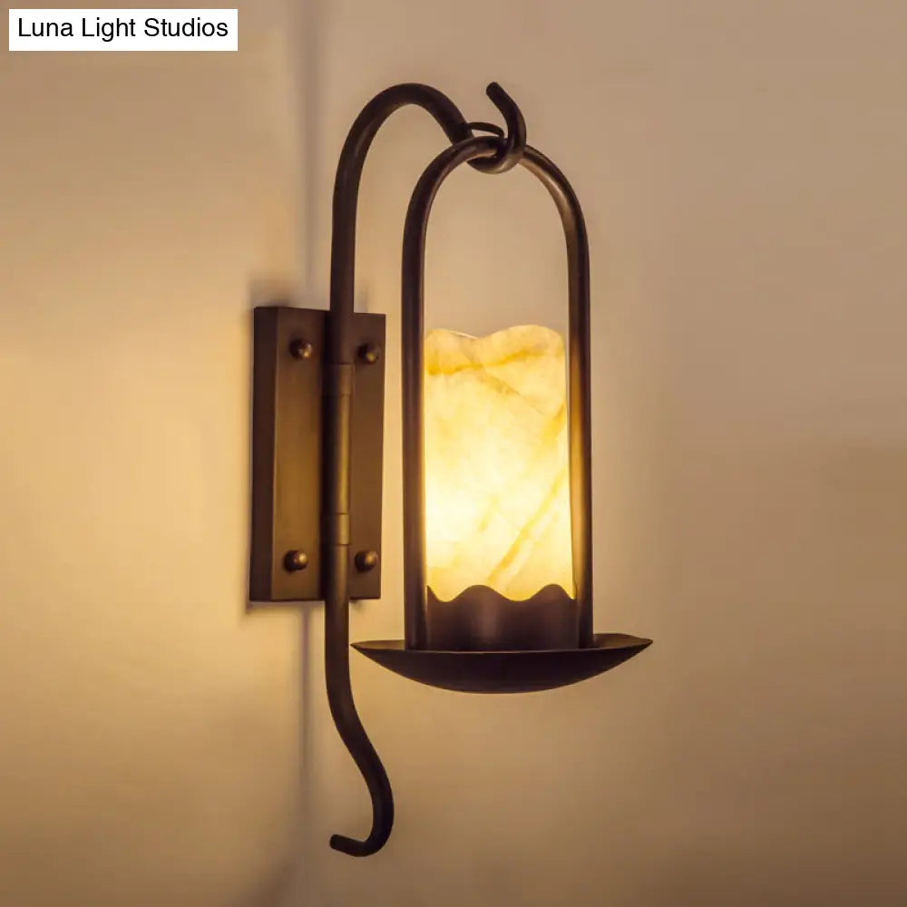 Classic Wall Sconce: Traditional Cylinder Style Black Marble 1/2-Light For Foyer