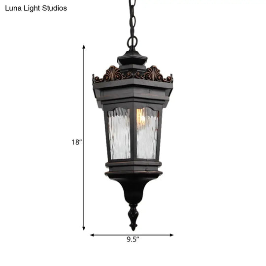 Classic Water Glass Lantern Pendant Ceiling Light In Black - 1 Head Down Lighting For Corridors