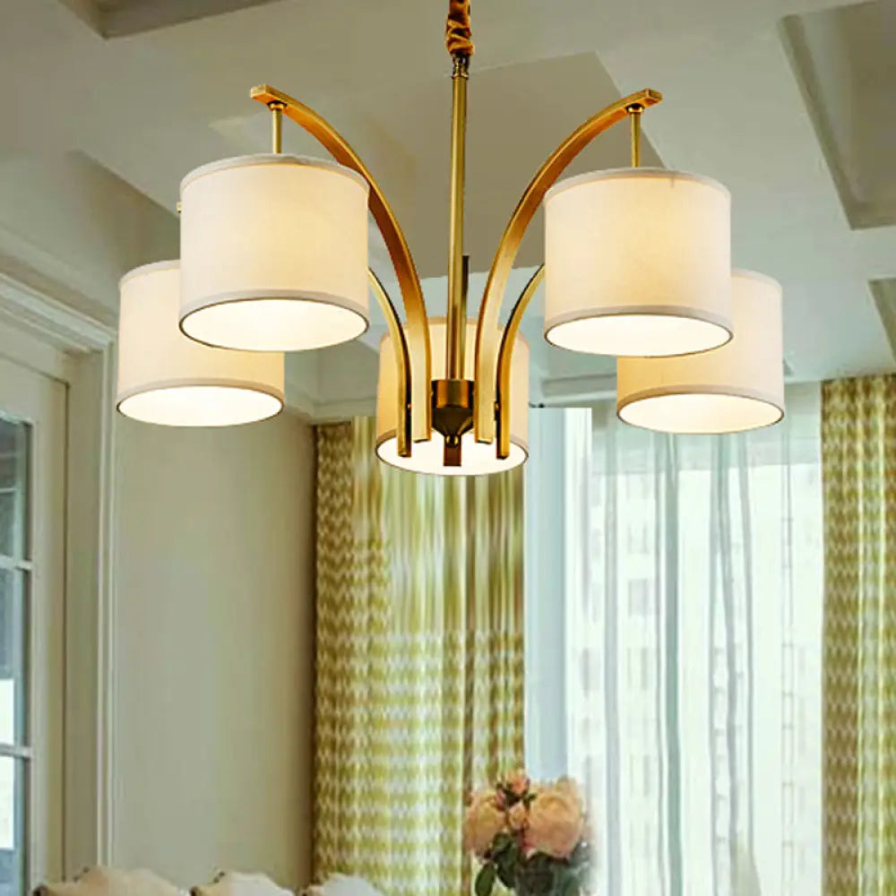 Classic White Chandelier With Drum Fabric Shade - 3/5 Lights Ideal For Dining Rooms 5 /