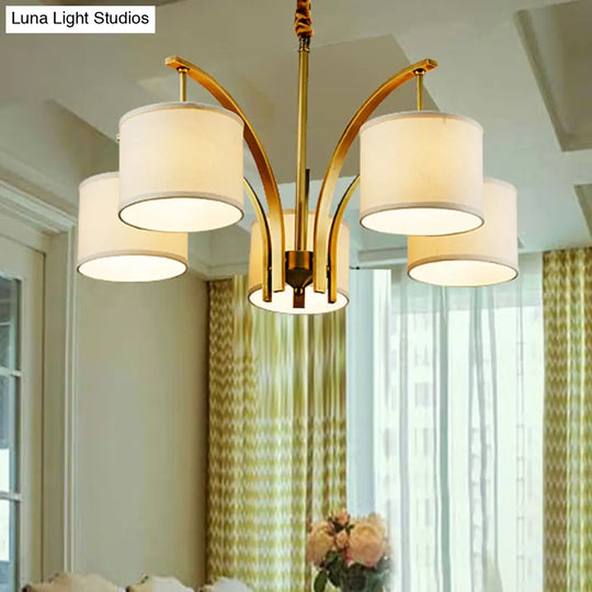 Classic White Chandelier With Drum Fabric Shade - 3/5 Lights Ideal For Dining Rooms