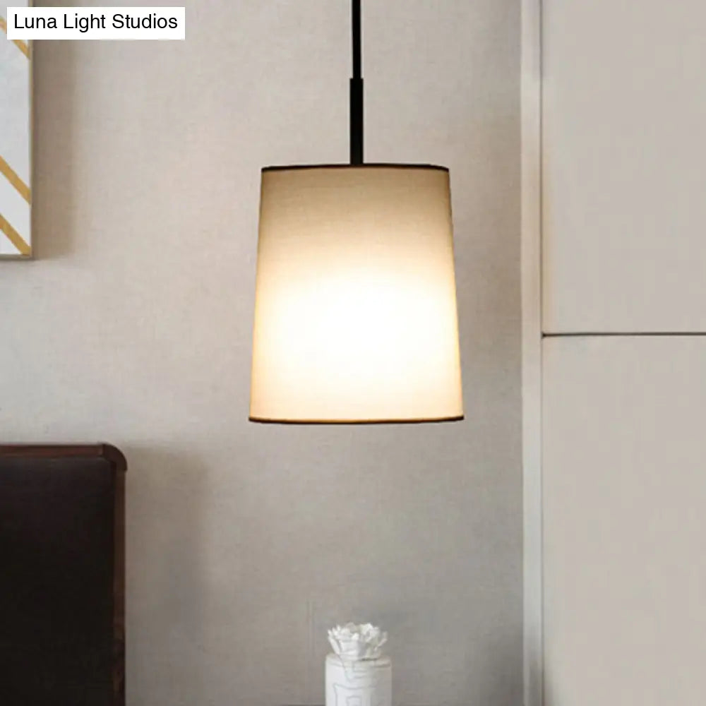 Classic White Fabric Cylinder Led Pendant Light - Bedroom Hanging Lamp