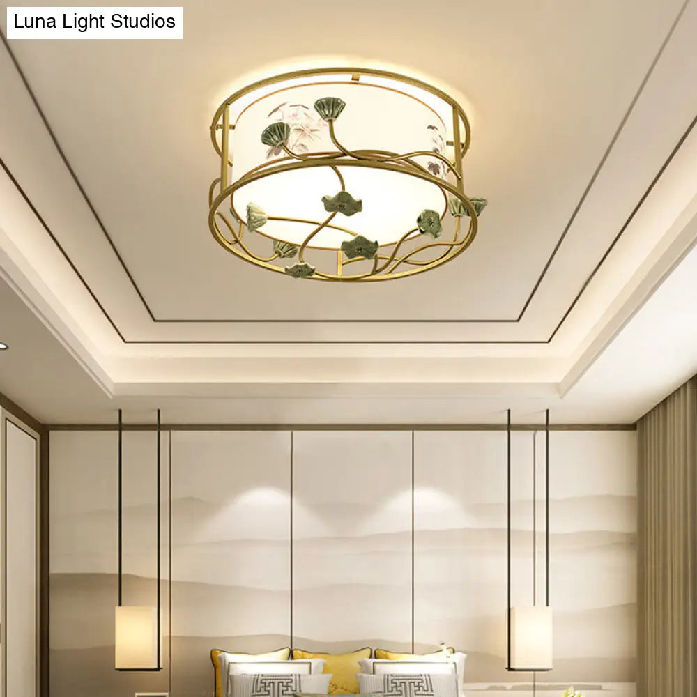 Classic White Flush Mount Bedroom Ceiling Light - 19.5’/23.5’ Wide 5 Lights Round Fabric Shade