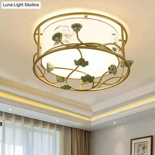 Classic White Flush Mount Bedroom Ceiling Light - 19.5/23.5 Wide 5 Lights Round Fabric Shade
