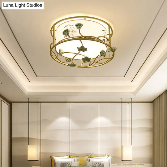 Classic White Flush Mount Bedroom Ceiling Light - 19.5/23.5 Wide 5 Lights Round Fabric Shade