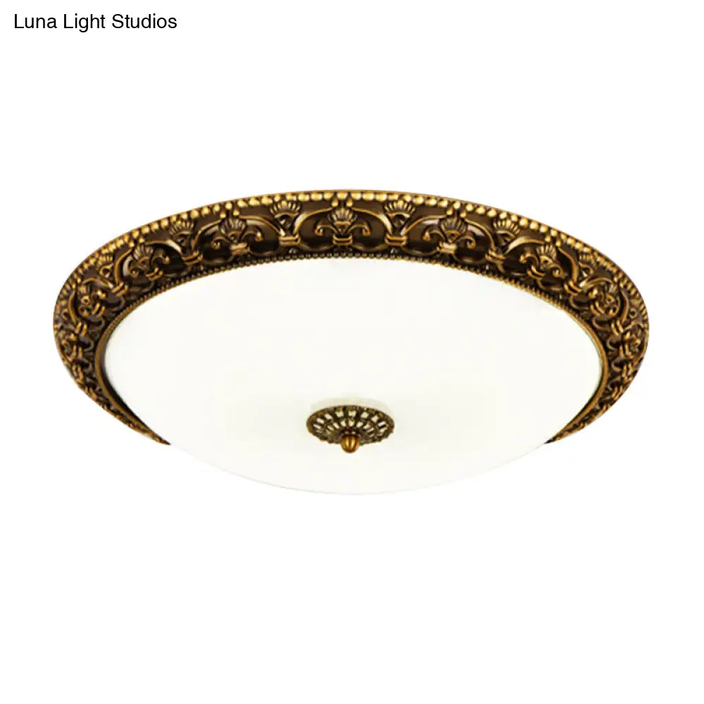 Classic White Glass Led Ceiling Fixture With Bloom Trim - Brass Flush Mount Lighting