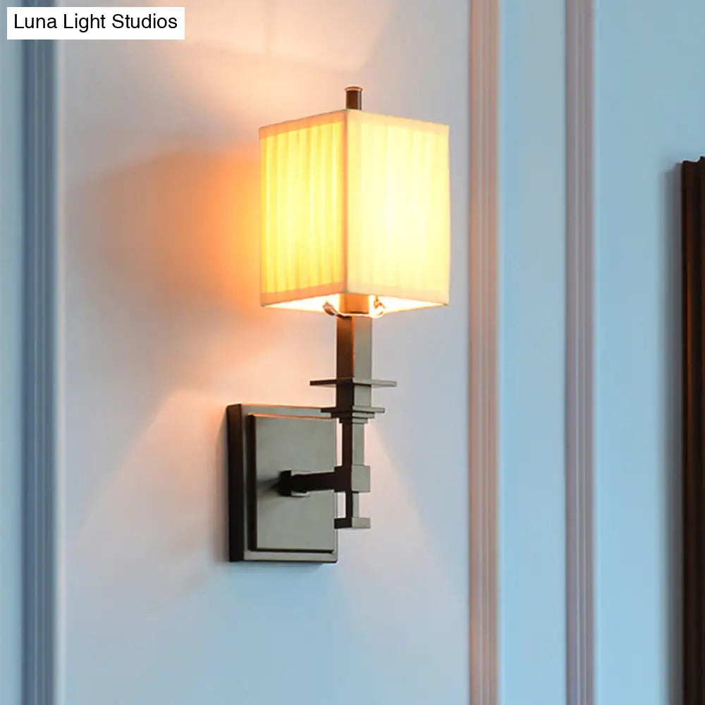 Classic White Rectangle Wall Light Fixture - Half-Light Fabric Sconce