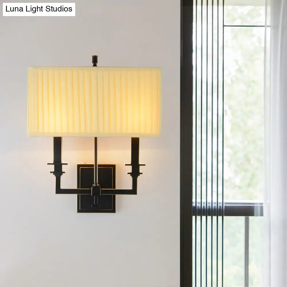 Classic White Rectangle Wall Light Fixture - Half-Light Fabric Sconce