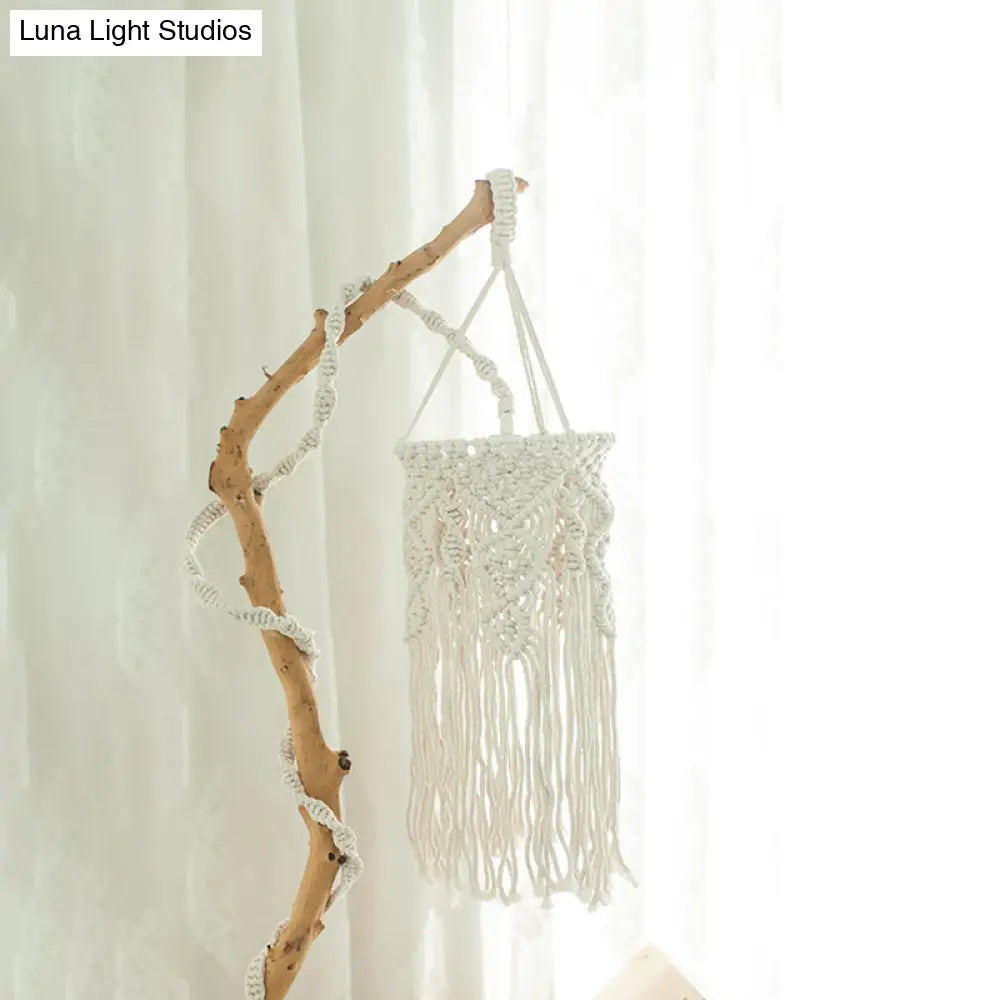 Classic White Woven Fringe Pendant Light With Hemp Rope - Perfect For Living Room Ceiling