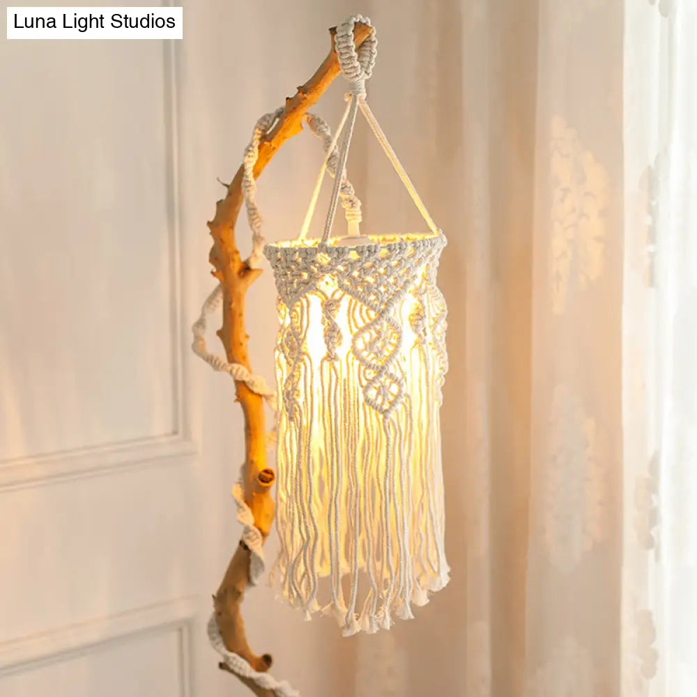 Classic White Woven Fringe Pendant Light With Hemp Rope - Perfect For Living Room Ceiling