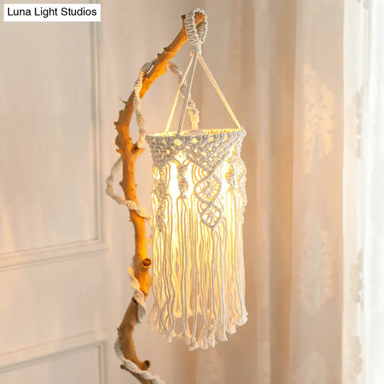 Classic White Woven Fringe Pendant Light With Hemp Rope - Perfect For Living Room Ceiling