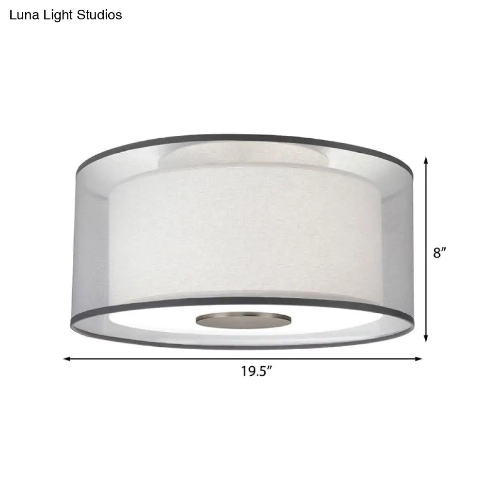 Classical White Fabric Drum Flush Mount Lamp - 4 Lights Ceiling Light Fixture 16/19.5/23.5 Wide