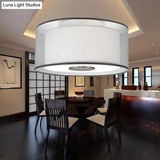 Classical White Fabric Drum Flush Mount Lamp - 4 Lights Ceiling Light Fixture 16/19.5/23.5 Wide / 16