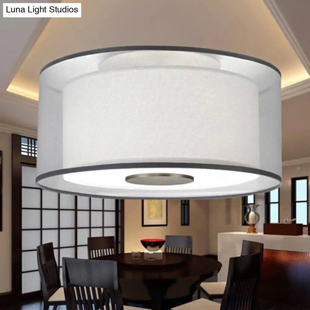 Classical White Fabric Drum Flush Mount Lamp - 4 Lights Ceiling Light Fixture 16’/19.5”/23.5’ Wide