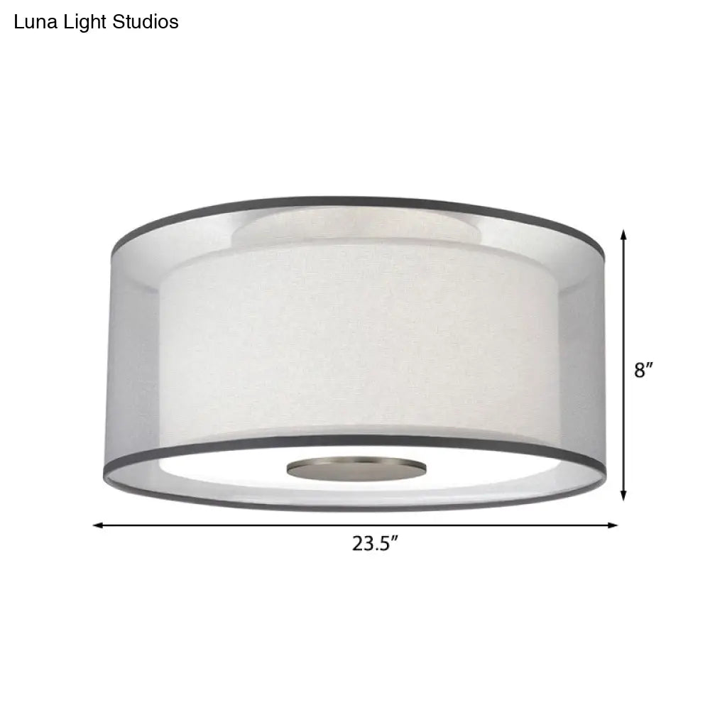 Classical White Fabric Drum Flush Mount Lamp - 4 Lights Ceiling Light Fixture 16’/19.5”/23.5’ Wide