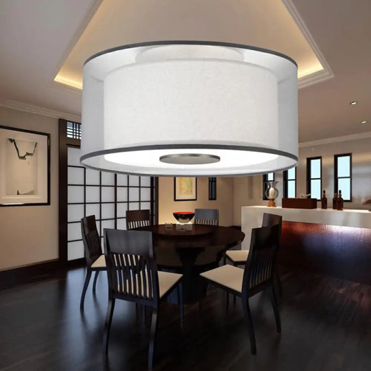 Classical White Fabric Drum Flush Mount Lamp - 4 Lights Ceiling Light Fixture 16’/19.5”/23.5’