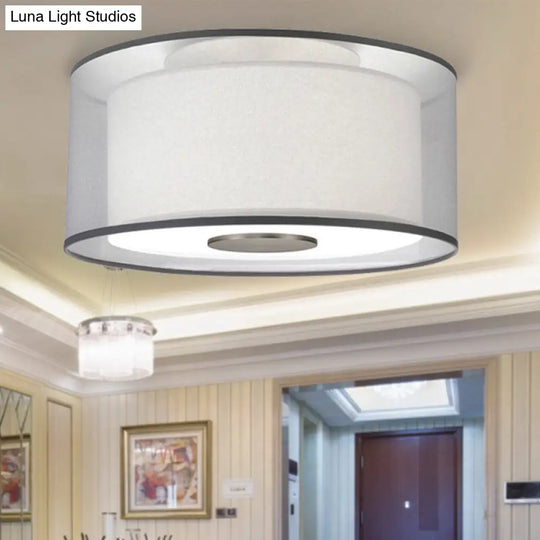 Classical White Fabric Drum Flush Mount Lamp - 4 Lights Ceiling Light Fixture 16/19.5/23.5 Wide
