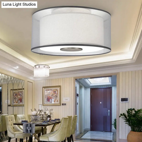 Classical White Fabric Drum Flush Mount Lamp - 4 Lights Ceiling Light Fixture 16’/19.5”/23.5’ Wide