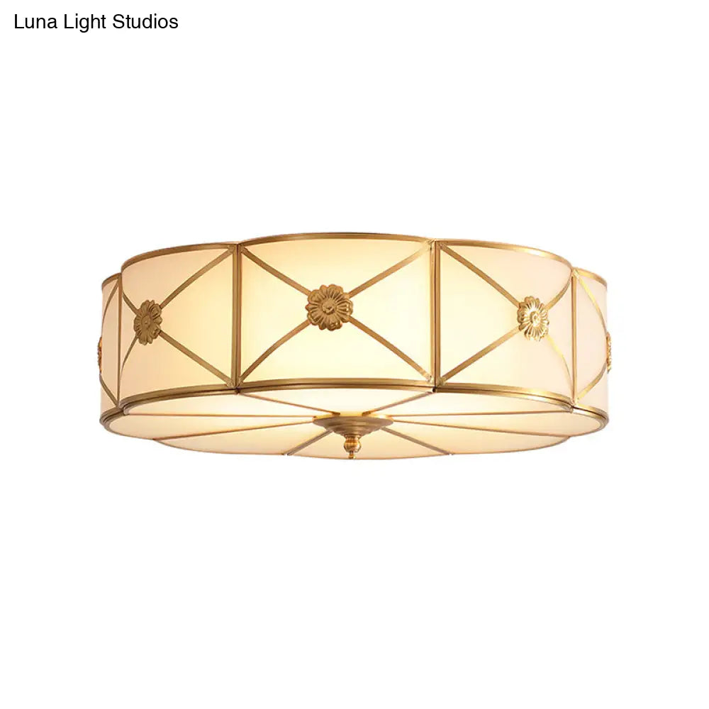 Classically Styled Scalloped Edge Living Room Flush Mount Light With Frost Glass & Gold Accent