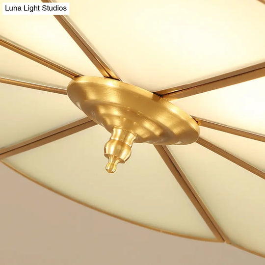 Classically Styled Scalloped Edge Living Room Flush Mount Light With Frost Glass & Gold Accent