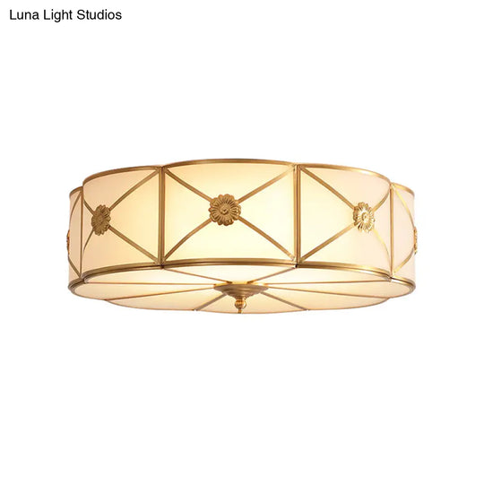 Classically Styled Scalloped Edge Living Room Flush Mount Light With Frost Glass & Gold Accent