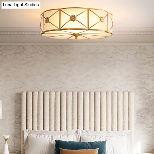 Classically Styled Scalloped Edge Living Room Flush Mount Light With Frost Glass & Gold Accent