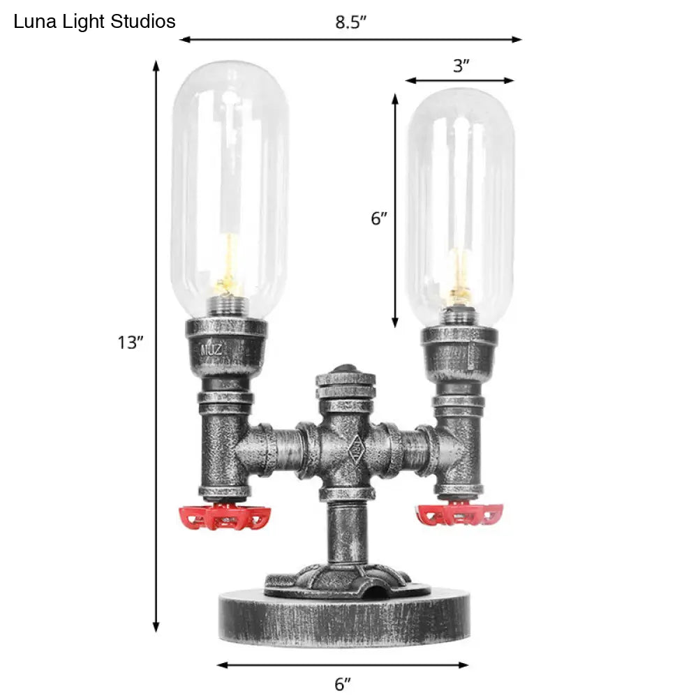 Clear/Amber Glass Antique Silver 2-Light Industrial Desk Lamp With Capsule Shade - Perfect For