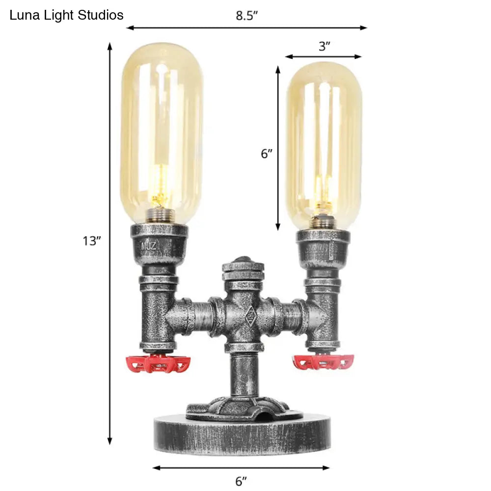 Clear/Amber Glass Antique Silver 2-Light Industrial Desk Lamp With Capsule Shade - Perfect For