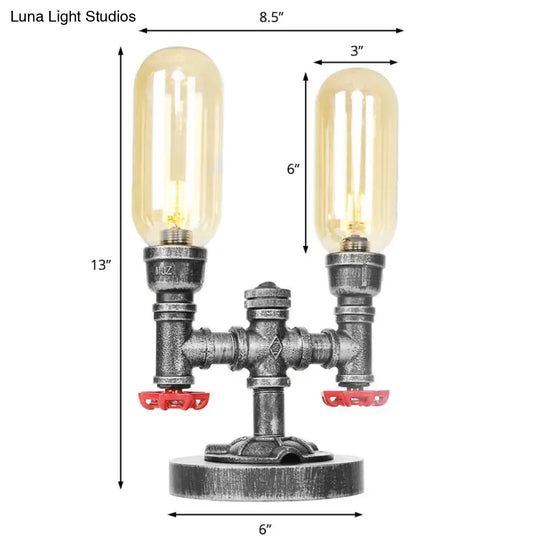 Clear/Amber Glass Antique Silver 2-Light Industrial Desk Lamp With Capsule Shade - Perfect For