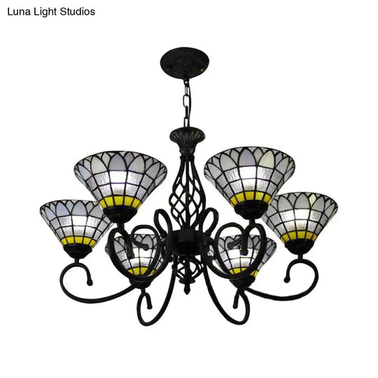 Tiffany Retro Loft Chandelier - Bell Shade 6 Lights Clear Glass Hanging Light For Living Room