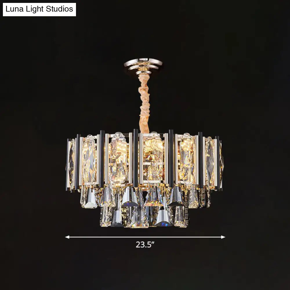Clear Crystal Layered Chandelier - Modern Suspension Lighting For Living Room 11 /