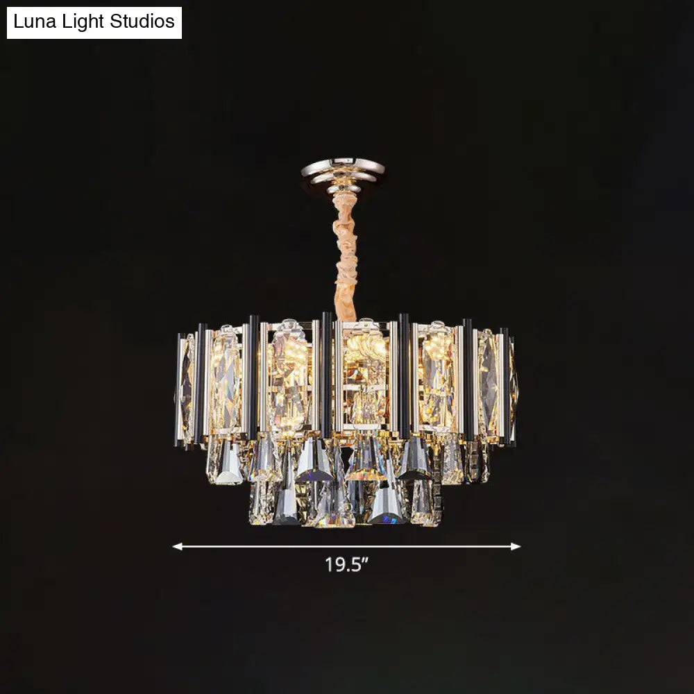 Clear Crystal Layered Chandelier - Modern Suspension Lighting For Living Room 8 /