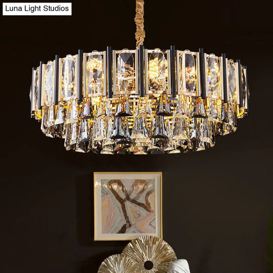 Clear Beveled Crystal Modern Layered Chandelier - Elegant Suspension Lighting For Living Rooms