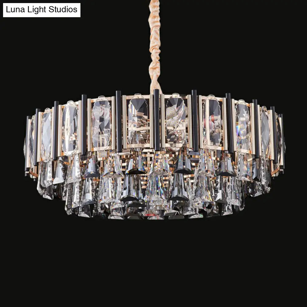 Clear Beveled Crystal Modern Layered Chandelier - Elegant Suspension Lighting For Living Rooms