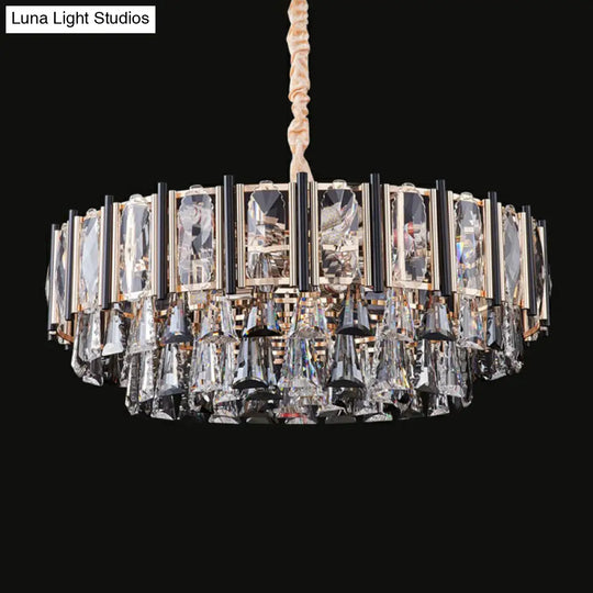 Clear Beveled Crystal Modern Layered Chandelier - Elegant Suspension Lighting For Living Rooms