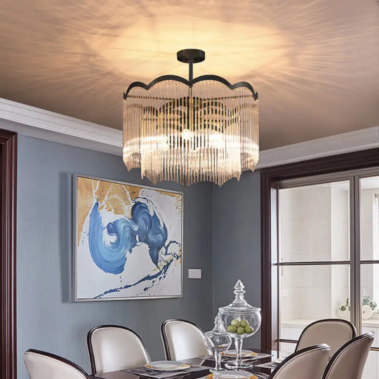 Clear/Blue Crystal Strand Chandelier Light - Elegant Round Design 3 Lights Perfect For Dining Room