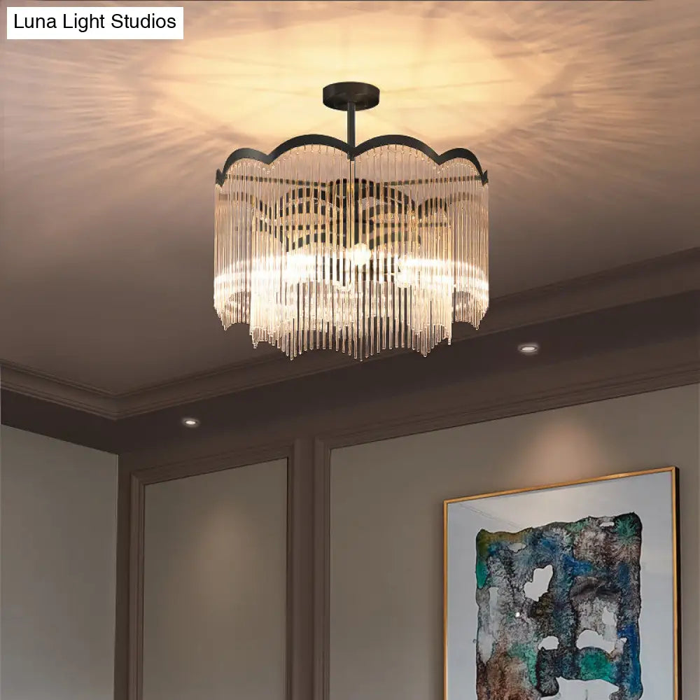 Clear/Blue Crystal Strand Chandelier Light - Elegant Round Design 3 Lights Perfect For Dining Room