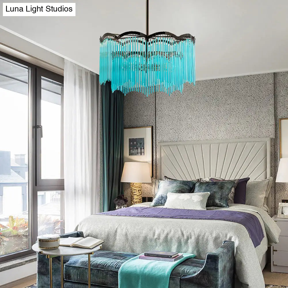 Clear/Blue Crystal Strand Chandelier Light - Elegant Round Design 3 Lights Perfect For Dining Room