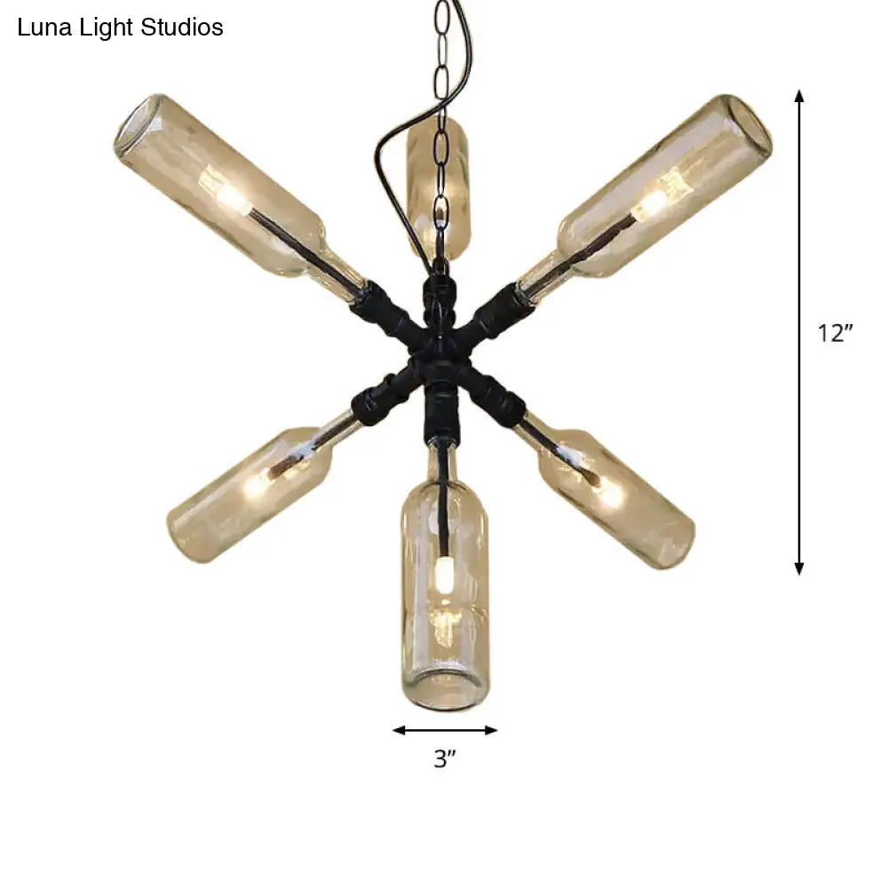 Clear/Blue Glass Pendant Light With Industrial Style Design - Pipe Fixture In Black/Aged Brass 2/4/6