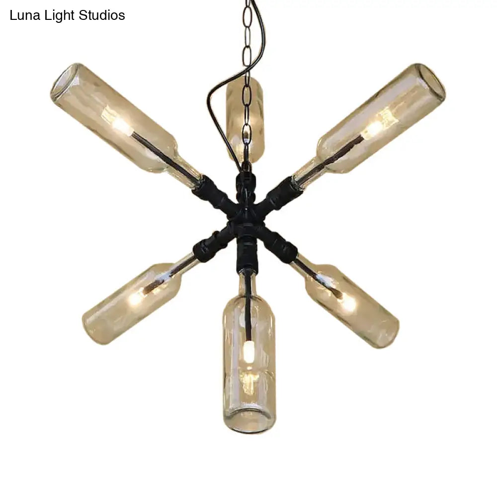 Clear/Blue Glass Pendant Light Bottle Shade - Industrial Style Ceiling Fixture (2/4/6 Lights) With