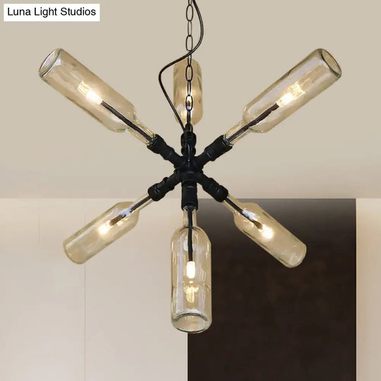 Clear/Blue Glass Pendant Light Bottle Shade - Industrial Style Ceiling Fixture (2/4/6 Lights) With