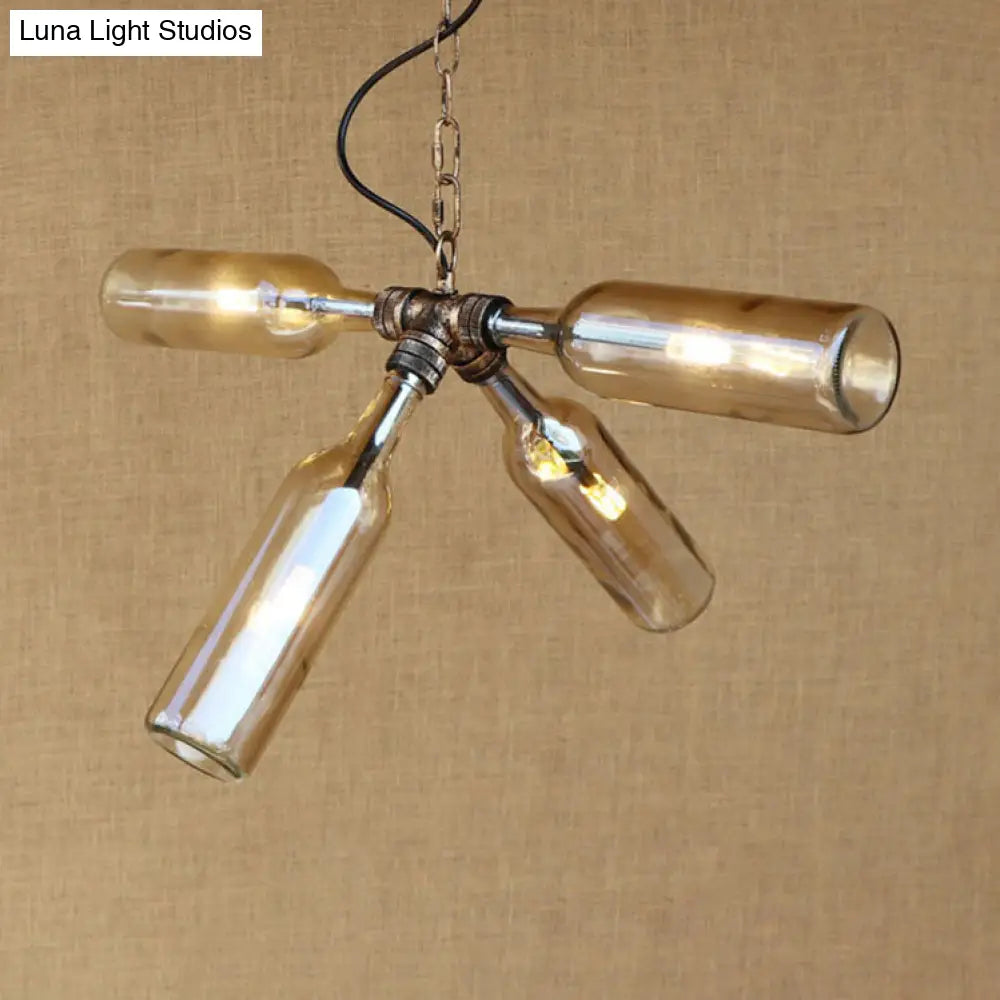 Clear/Blue Glass Pendant Light With Industrial Style Design - Pipe Fixture In Black/Aged Brass 2/4/6