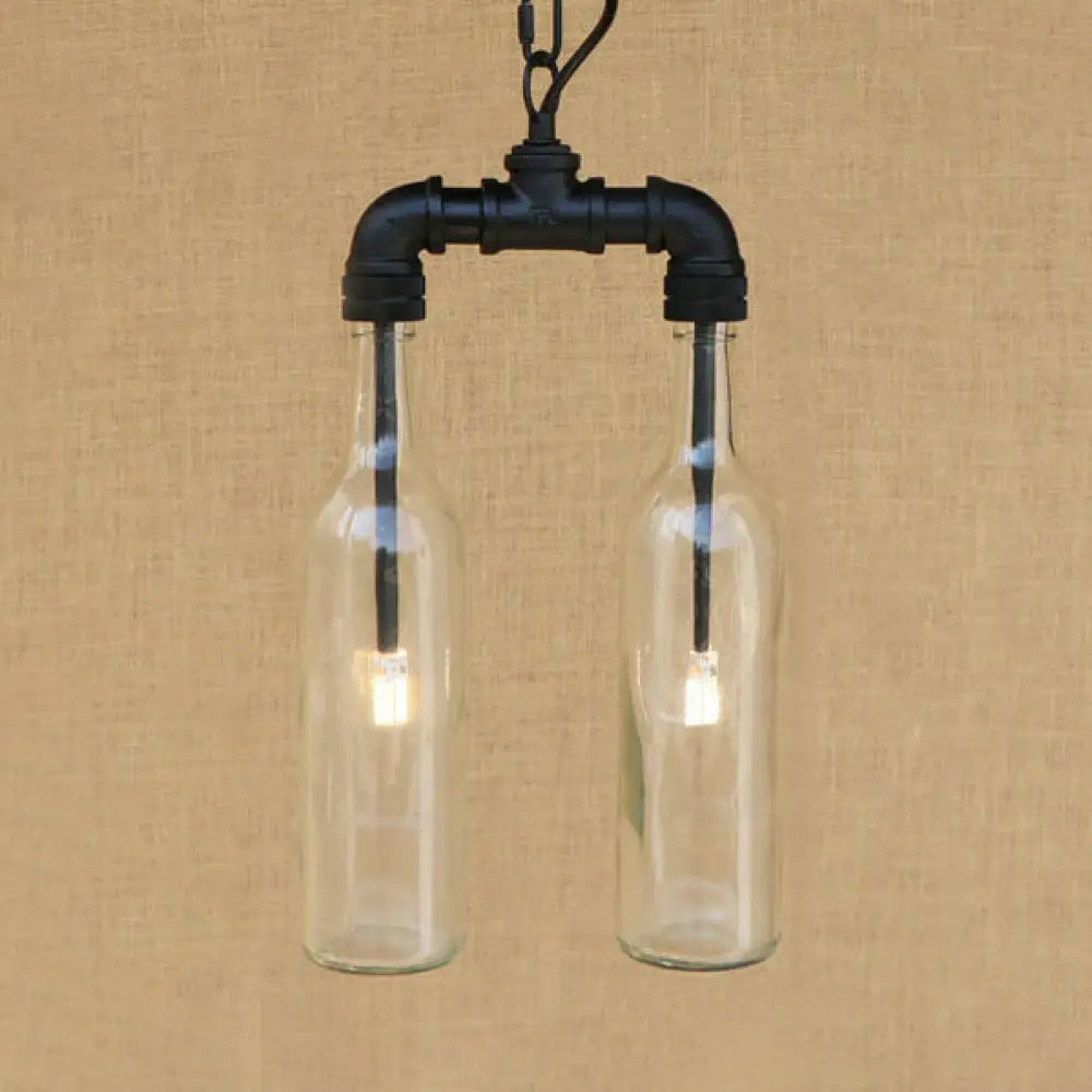 Clear/Blue Glass Pendant Light Bottle Shade - Industrial Style Ceiling Fixture (2/4/6 Lights) With