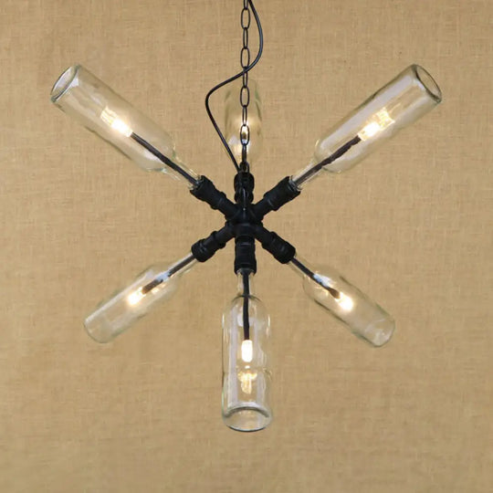 Clear/Blue Glass Pendant Light Bottle Shade - Industrial Style Ceiling Fixture (2/4/6 Lights) With