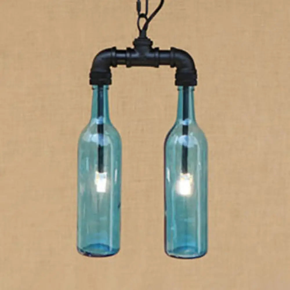 Clear/Blue Glass Pendant Light Bottle Shade - Industrial Style Ceiling Fixture (2/4/6 Lights) With