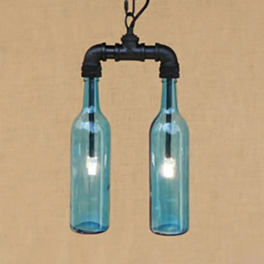 Clear/Blue Glass Pendant Light Bottle Shade - Industrial Style Ceiling Fixture (2/4/6 Lights) With